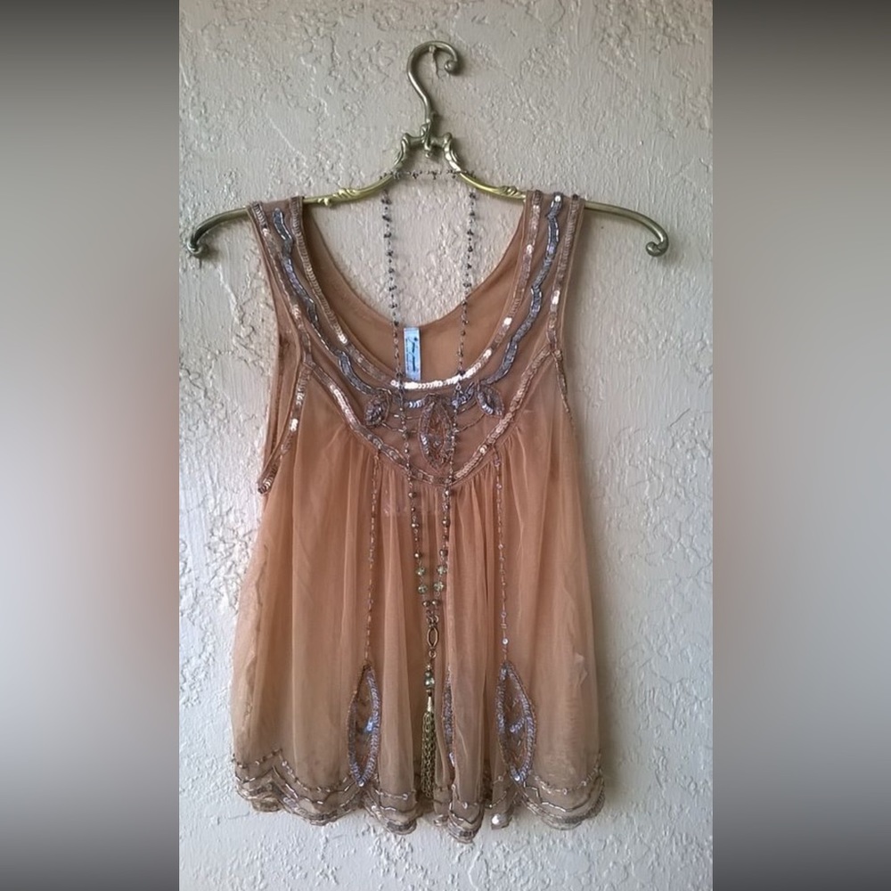 Free People Sheer Embellished Tank